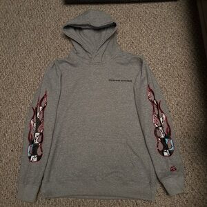 Chrome Hearts Gray Hoodie with Red and Blue Graphic Sleeves